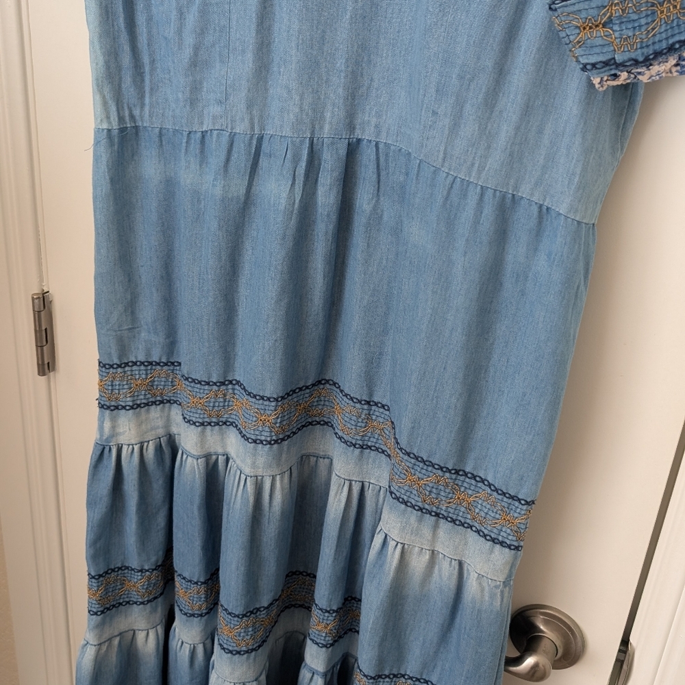 Lapis Blue Denim‎ Tiered Embroidered Maxi Dress M - Picture 15 of 15
